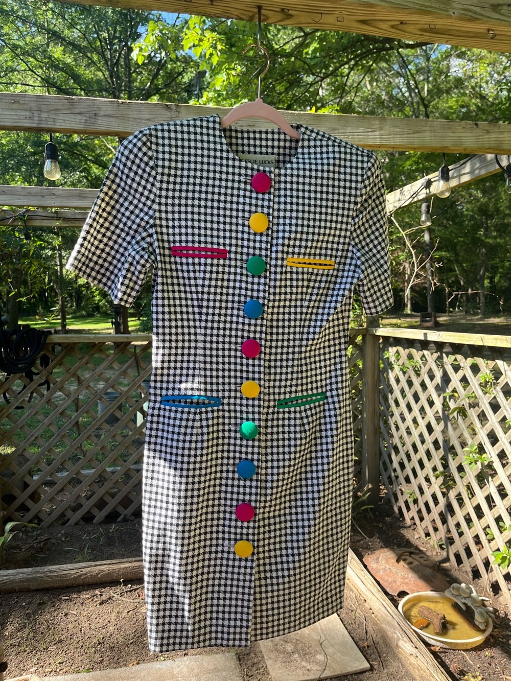 Gingham Shift Dress with Colorful Buttons